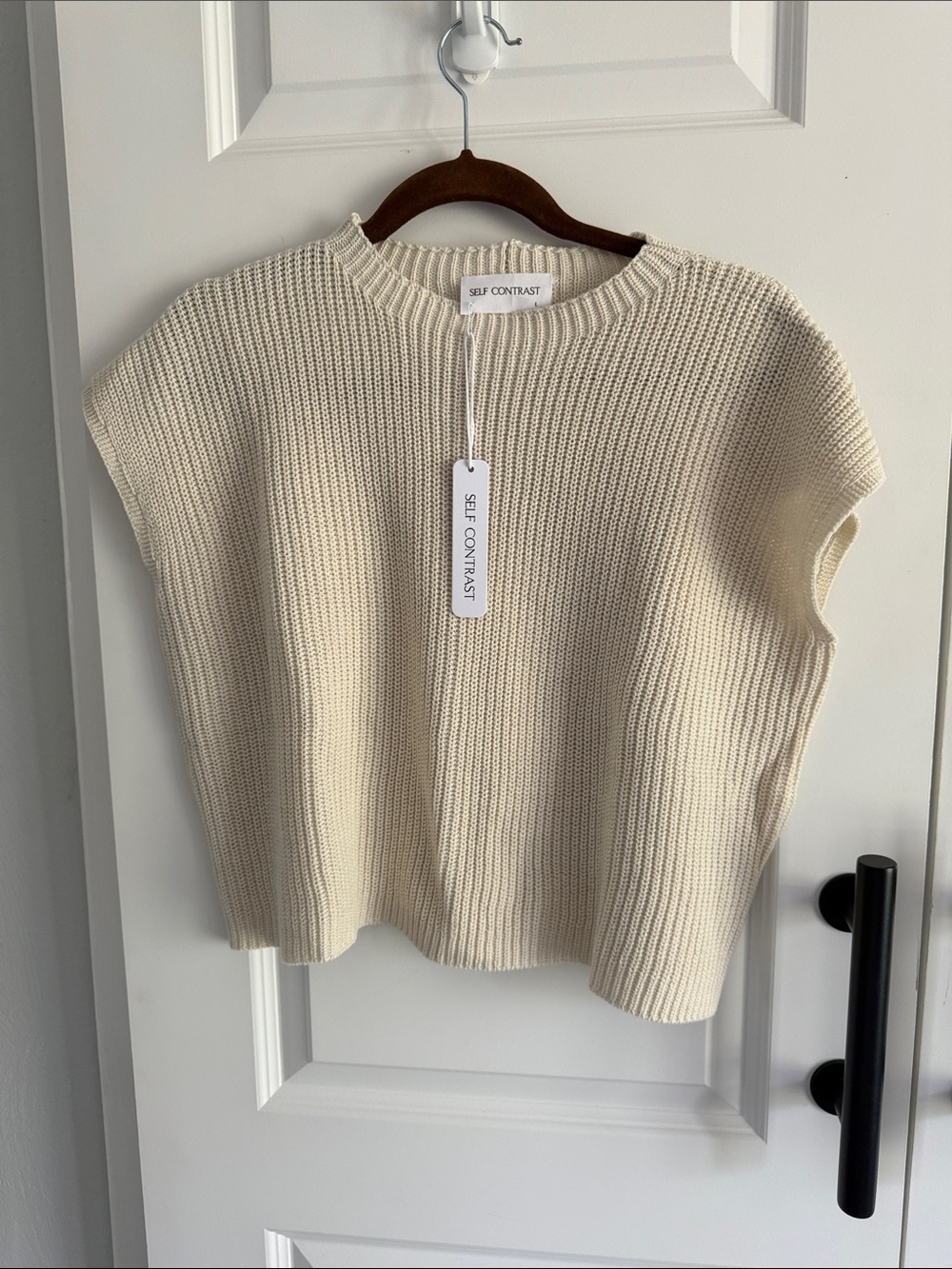 Anthro SELF CONTRAST Cream Knit Sleeveless Sweater Vest‎ large